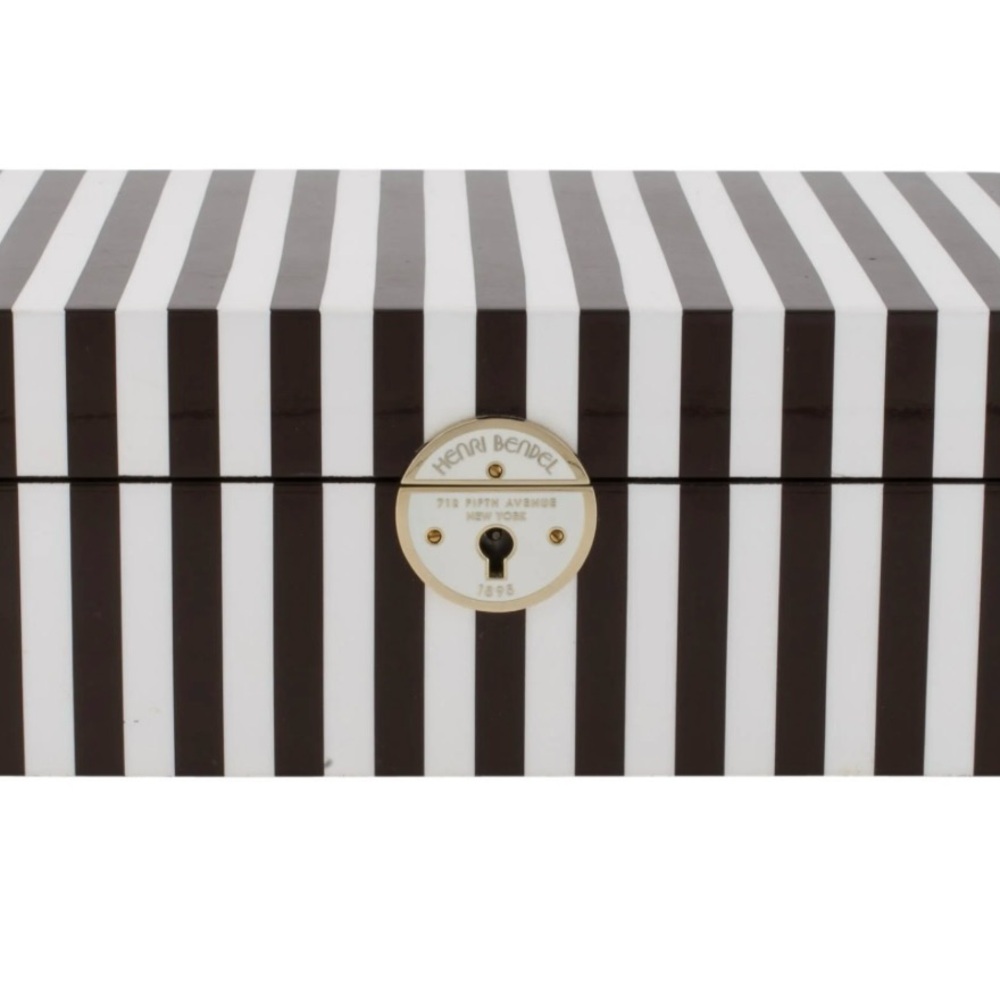 Henri Bendel Black and White Strip Large Lacquer Jewelry Box